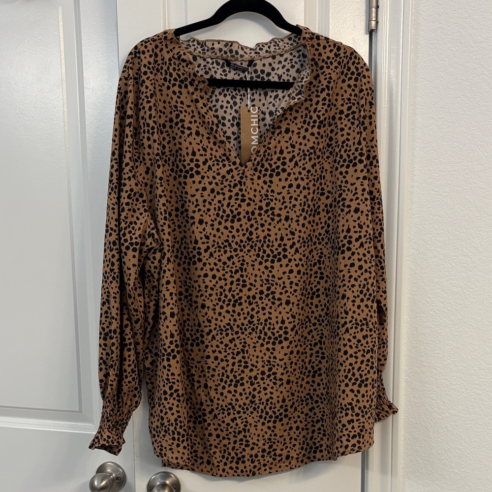 BloomChic Tan and Black Leopard Print Blouse